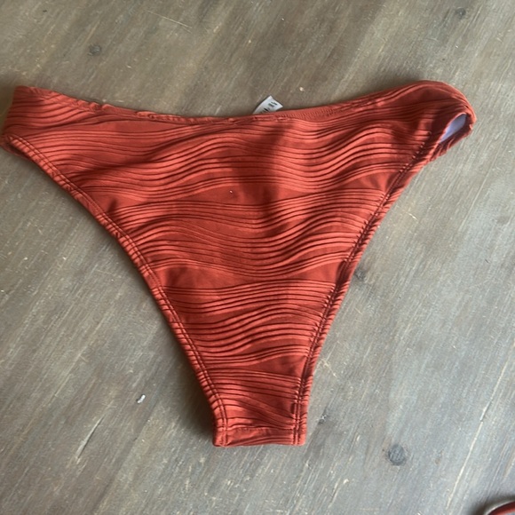 ZAFUL Bandeau Ribbed Lace Up Wave Hi Cut Bikini Size NWT - Picture 7 of 14